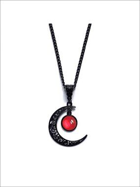 Gothic Moon Crystal Pendant Necklace Punk Style Vintage Crescent Costume Jewelry